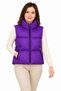 Stand collar satin lined zipper pocket long back oval cut puffer vest - purple - 2