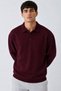 Men's Polo Collar Buttoned Knitwear Claret Red Sweater - 2