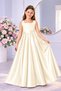 Girl's Square Neck Long Satin Gathered Model Ball Gown Graduation Birthday Dress