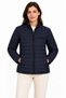 Stand collar water repellent padded three-pocket jacket - navy blue