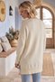 Ecru Round Neck Glittery Slit Casual Long Back Oversize Knitwear Sweater 75 68 - 8