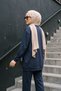 Shoulder and Skirt Band Zipper Detailed Trouser Suit 923 Navy Blue - 3