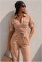 Crepe Jumpsuit with Sleeves and Fabric Belt, Short - 4