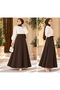 Women's Bitter Brown Long Marine Striped Seersucker Fabric Sheer Sheath Hijab Skirt - 2