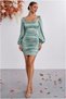 Satin Gathered Mini Fabric Collar Square Dress - 3