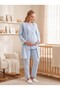 New Season Blue Shawl Collar Easy Breastfeeding Design Long Sleeve Maternity Pajama Set - 6