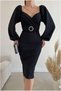 Crepe Belted Midi Fabric Collared Dress - 5