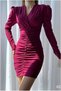 Krep Double Breasted Evening Dress Mini Draped Fabric Collar Dress - 3