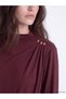 Peak New Season Plum-Colored Stand-Up Collar Ruched Blouse - 3