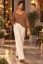 Women's Long Sleeve V-Neck Bat Sleeve Backless Viscose Blouse with Lace Detail - New Season Feminine Elegance and Modern Chic - 2