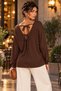 Women's Long Sleeve V-Neck Bat Sleeve Backless Viscose Blouse with Lace Detail - New Season Feminine Elegance and Modern Chic