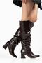 Women's Long Wrinkled Thick Patent Leather Bellows Heeled Boots