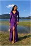 Velvet V Evening Dress Fabric Collar Slit Dress - 2