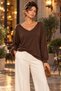 Women's Long Sleeve V-Neck Bat Sleeve Backless Viscose Blouse with Lace Detail - New Season Feminine Elegance and Modern Chic - 2