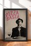 Pizza Basta Written Spaghetti Eating Man Framed Painting Italy Poster Wall Decor Itn038