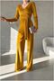 Flexible Double-Breasted Jumpsuit with Velvet Maxi Fabric and Belted Collar - 4