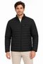 Men's stand collar water repellent puffer quilted three-pocket jacket - black