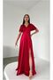 Satin V Sleeve Fabric Collar Short Dress
