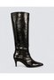 Vellin Women's Pointed Toe Thin Heeled Buckle Below the Knee Stylish Boots