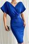 Double-Breasted Evening Dress with Flexible Lycra Belt and Fabric Collar - 2