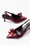 Women's Balanced Patent Leather Open-Back Comfortable Heeled Shoes with Bow - 3