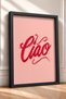 Red Ciao Writing on Pink Background Framed Painting Italy Poster Living Room Kitchen Wall Decor Itn084 - 2