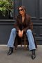 Women's Belted Double-Breasted Collar Long Cashmere Brown Coat - 4