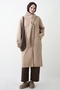 Beige Cashmere Coat with Buttoned Scarf Detail