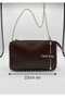 Women's Brown 3-Compartment Chain-Strap Crossbody Handbag with Stone Details. - 3