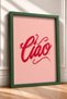 Red Ciao Writing on Pink Background Framed Painting Italy Poster Living Room Kitchen Wall Decor Itn084 - 2