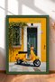 Yellow Facade in Front of Classic Scooter Framed Painting Italy Poster Living Room Kitchen Wall Decor Itn081