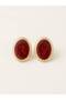 Women's Gold Twisted Frame Oval Epoxy Earrings - Brown - 2