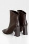 Brown Patent Leather Women's Pointed Toe Thick Heeled Women's Boots - 4