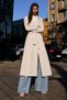 Women's Shawl Collar Belted Long Cashmere Cream Coat - 5