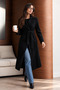 Women's Stylish Cut-Waist Long Black Coat - 3