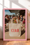 Red Ciao Written Bag and Wooden Table Framed Painting Italy Poster Wall Decor Itn075