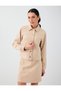 Beige Pocket Detailed Shirt Collar Cashmere Jacket - 3