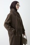 Bitter Brown Cashmere Coat with Buttoned Scarf Detail - 6
