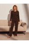 Women's Long Sleeve Patterned Report Fabric Soft Pajama Set – Relaxed Fit Crew Neck Bottom Top Set - 2