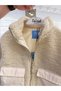 Children's Ecru Plush Jacket with Stand Collar, Zipper Closure, Flap Pockets, Teddy Coat - 5