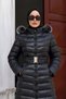 Beli Belted Hooded Long Inflatable Coat Tsd260368 Black - 5