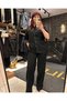 Women's Black Shirt and Pants Suit with Lace and Stone Details - 6