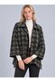 Women's Anthracite Houndstooth Patterned Single Pocket Asymmetrical Velvet Jacket