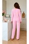 Women's Long Sleeve Patterned Report Fabric Soft Pajama Set – Relaxed Fit Crew Neck Bottom Top Set - 2