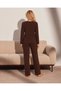 Women's Long Sleeve Patterned Report Fabric Soft Pajama Set – Relaxed Fit Crew Neck Bottom Top Set - 3