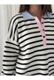 Polo Collar Contrast Color Detailed Striped Knitwear Sweater Aw26Kz00099 - 2