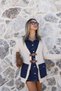 Cream Standard Size Knitwear Cardigan with Jean Detail - 3