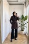 Women's Brown Wrap-Style Blazer with Belted Shawl Collar, 80 Cm. - 3
