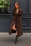 Women's Belted Double-Breasted Collar Long Cashmere Brown Coat - 2