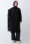 Black Cashmere Coat with Buttoned Scarf Detail
